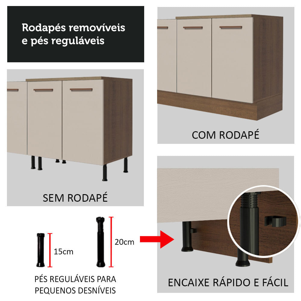 Encontraproduto.com.br - 2 Balcões De Cozinha 3 Gavetas 4 Portas (sem Tampo E Pia) Rustic/crema Agata Madesa Rustic/crema