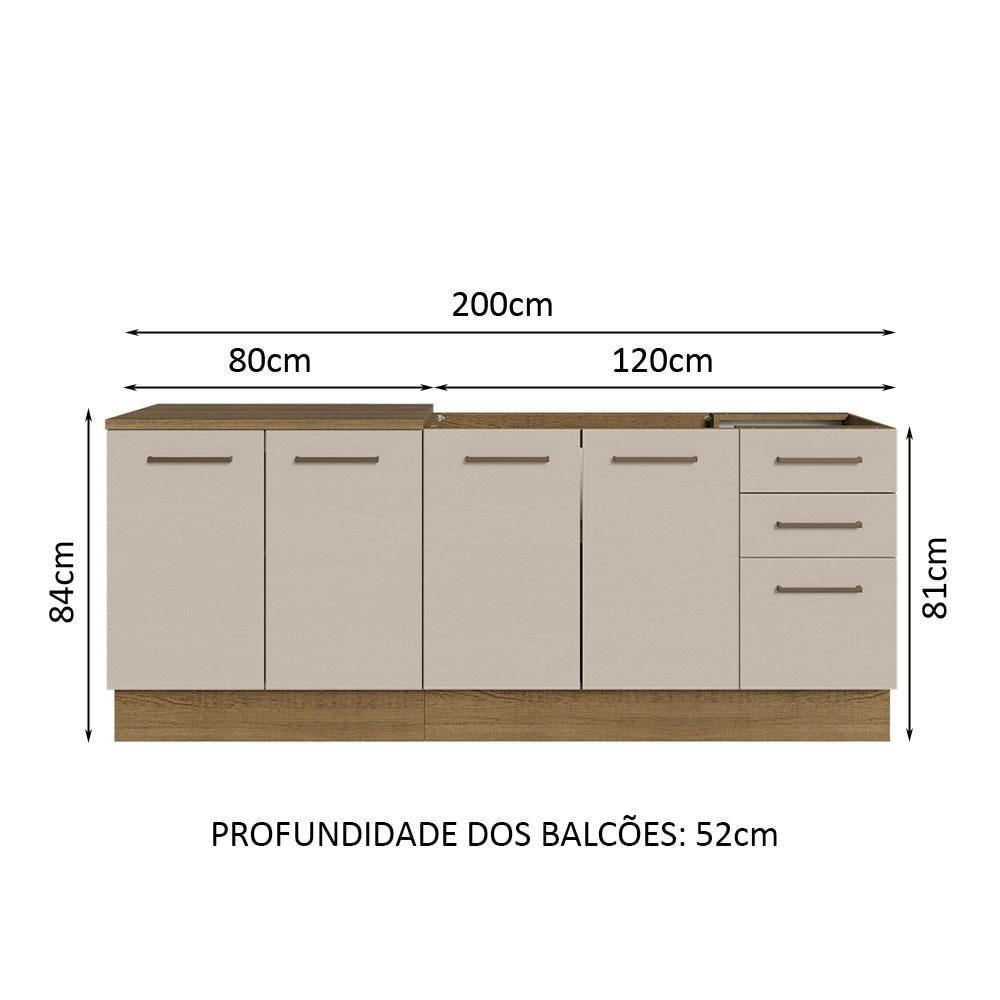 Encontraproduto.com.br - 2 Balcões De Cozinha 3 Gavetas 4 Portas (sem Tampo E Pia) Rustic/crema Agata Madesa Rustic/crema