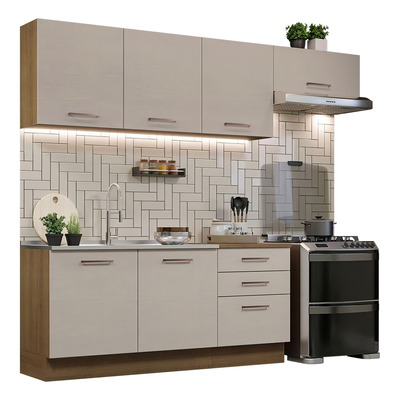 Armário De Cozinha Completa 260cm Rustic/crema Agata Madesa 02 Rustic/crema