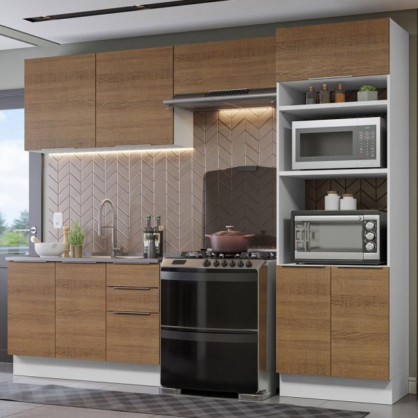 Encontraproduto.com.br - Armário de Cozinha Completa 270cm Branco/Rustic Stella Madesa 05
