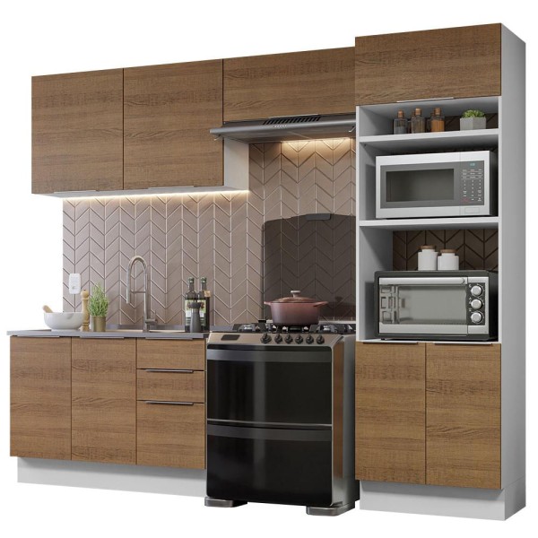 Encontraproduto.com.br - Armário de Cozinha Completa 270cm Branco/Rustic Stella Madesa 05