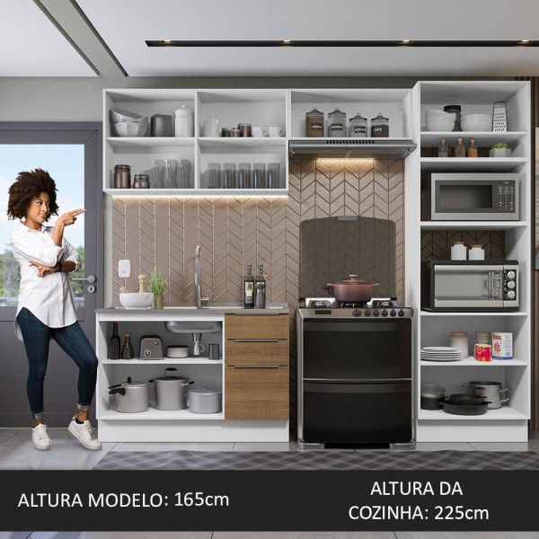 Encontraproduto.com.br - Armário de Cozinha Completa 270cm Branco/Rustic Stella Madesa 05