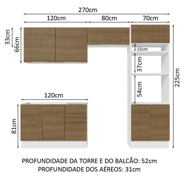 Encontraproduto.com.br - Armário de Cozinha Completa 270cm Branco/Rustic Stella Madesa 05