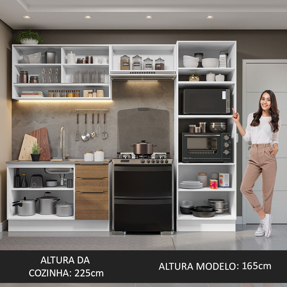 Encontraproduto.com.br - Armário De Cozinha Completa 270cm Branco/rustic Stella Madesa 07 Branco/rustic