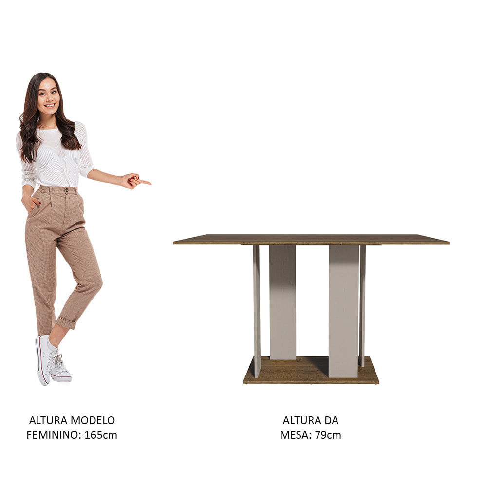 Encontraproduto.com.br - Mesa de Jantar Retangular com Tampo de Madeira Rustic/Crema 5327 Madesa