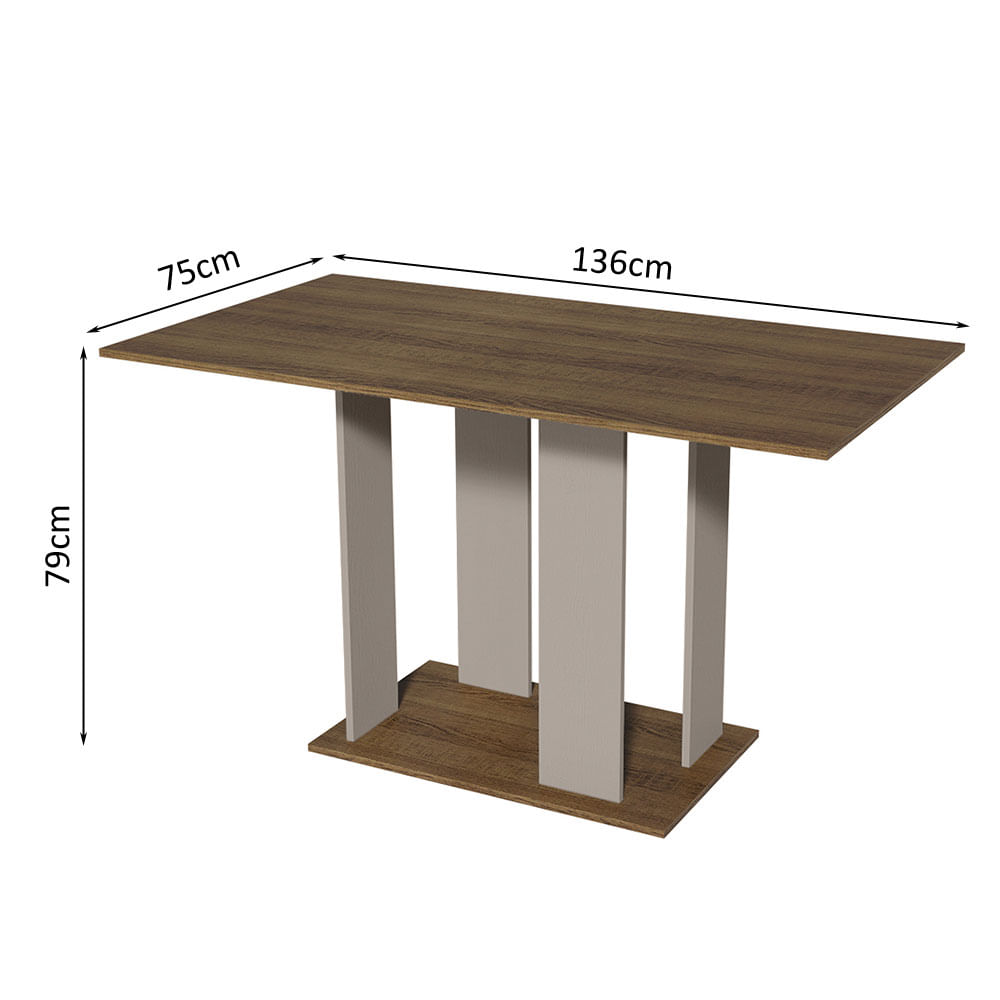 Encontraproduto.com.br - Conjunto Sala de Jantar Mesa Tampo de Madeira 6 Cadeiras Crema/Rustic/Bege Beatriz Madesa