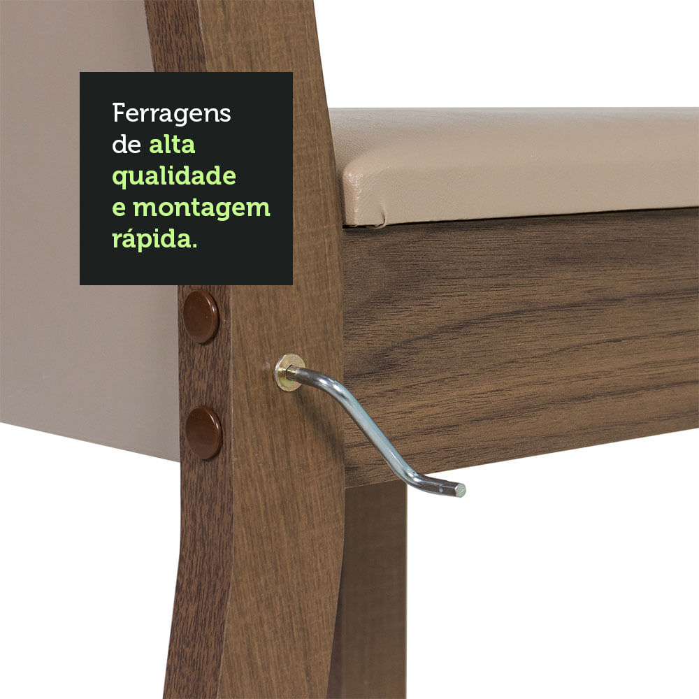 Encontraproduto.com.br - Conjunto Sala de Jantar Mesa Tampo de Madeira 6 Cadeiras Crema/Rustic/Bege Beatriz Madesa