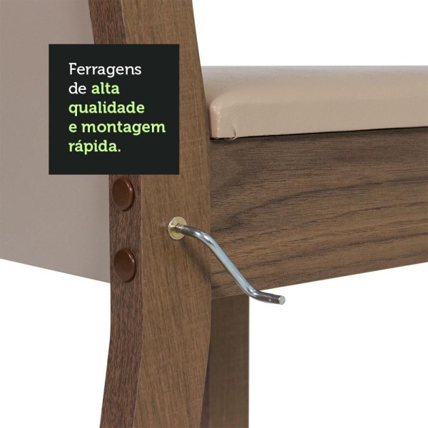 Encontraproduto.com.br - Conjunto Sala de Jantar Mesa Tampo de Vidro 4 Cadeiras Rustic/Crema/Sintético Bege Yara Madesa