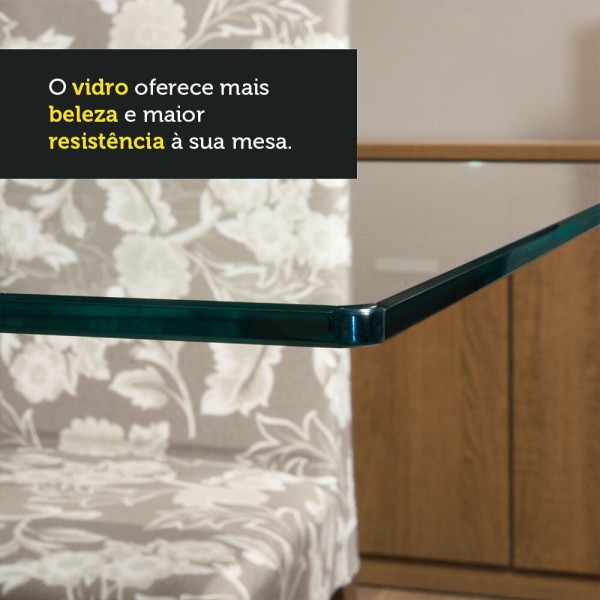 Encontraproduto.com.br - Conjunto Sala de Jantar Mesa Tampo de Vidro 4 Cadeiras Rustic/Crema/Sintético Bege Yara Madesa