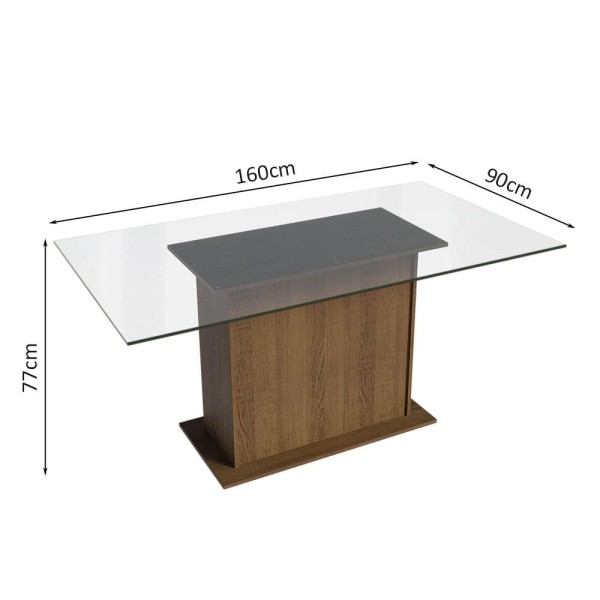 Encontraproduto.com.br - Conjunto Sala de Jantar Mesa Tampo de Vidro 6 Cadeiras Rustic/Crema/Sintético Bege Yolanda Madesa