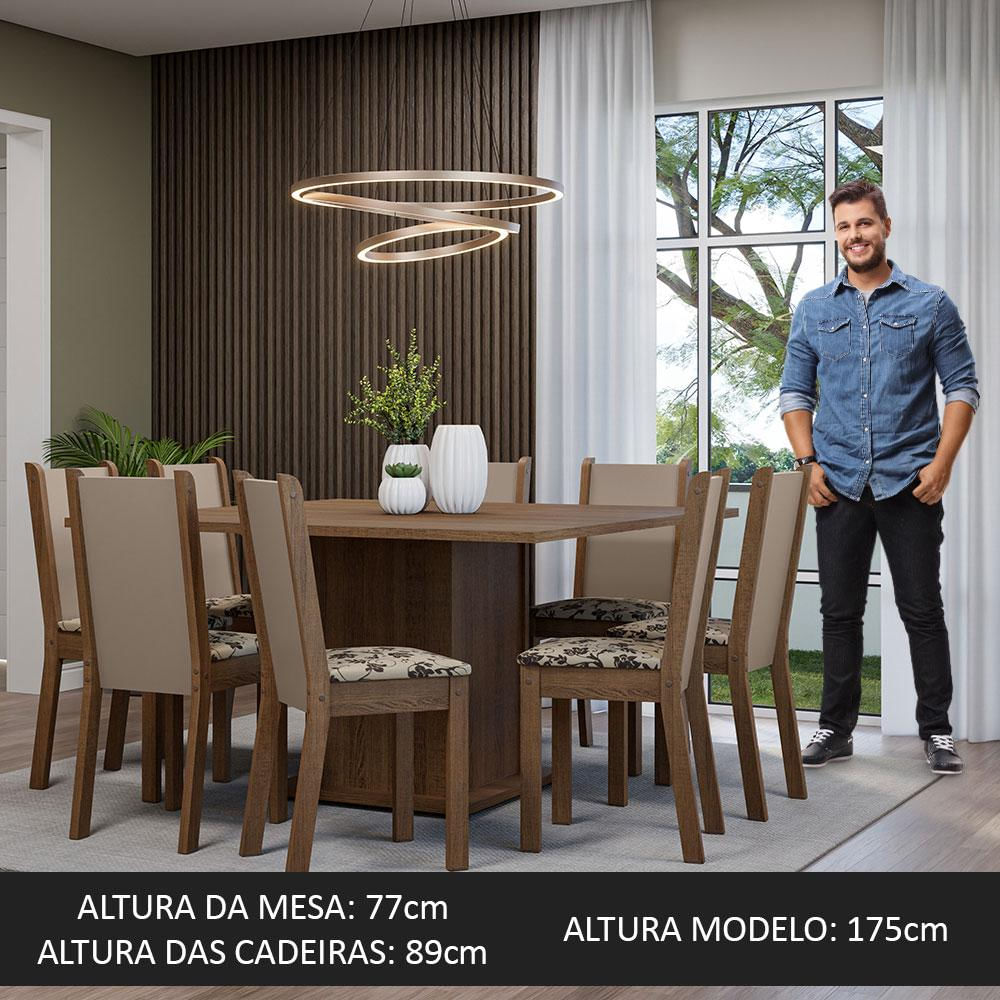 Encontraproduto.com.br - Conjunto Sala de Jantar Mesa Tampo de Madeira 8 Cadeiras Rustic/Crema/Bege Marrom Marisa Madesa