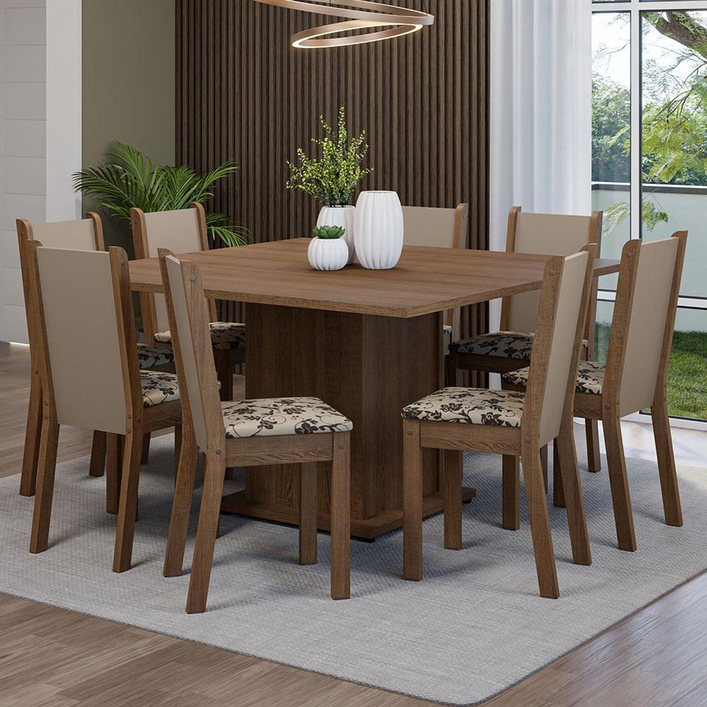 Encontraproduto.com.br - Conjunto Sala de Jantar Mesa Tampo de Madeira 8 Cadeiras Rustic/Crema/Bege Marrom Marisa Madesa