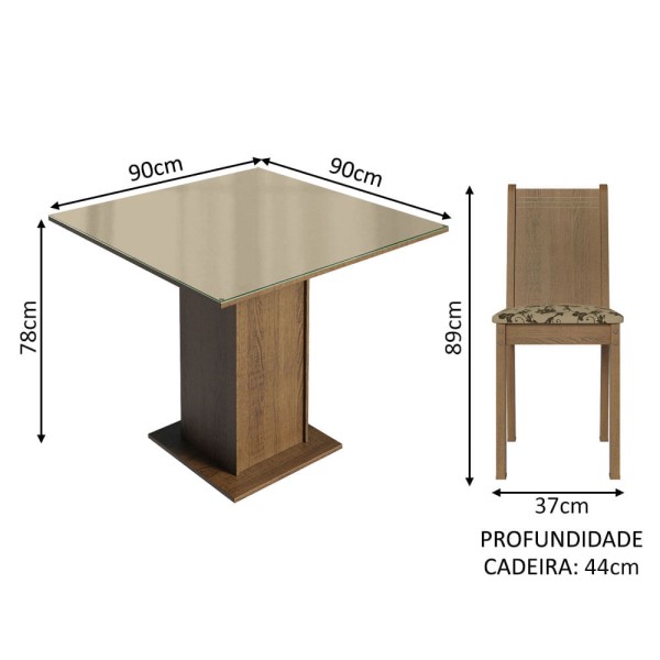 Encontraproduto.com.br - Conjunto Sala de Jantar Mesa Tampo de Vidro 4 Cadeiras Rustic/Crema/Bege Marrom Perla Madesa