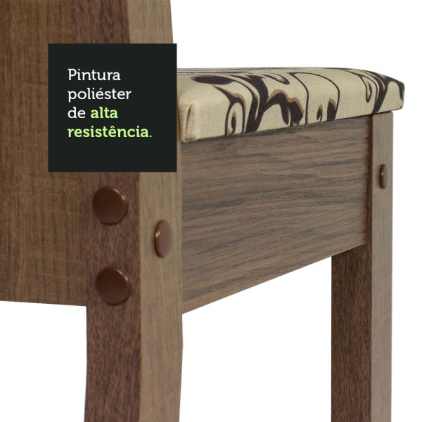 Encontraproduto.com.br - Conjunto Sala de Jantar Mesa Tampo de Vidro 4 Cadeiras Rustic/Crema/Bege Marrom Perla Madesa