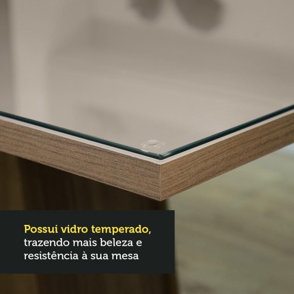 Encontraproduto.com.br - Conjunto Sala de Jantar Mesa Tampo de Vidro 4 Cadeiras Rustic/Crema/Bege Marrom Tifani Madesa