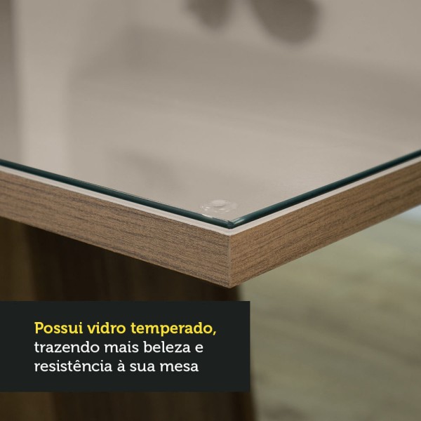 Encontraproduto.com.br - Conjunto Sala de Jantar Mesa Tampo de Vidro 4 Cadeiras Rustic/Crema/Bege Marrom Tifani Madesa