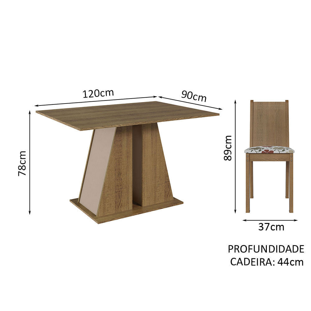 Encontraproduto.com.br - Conjunto Sala de Jantar Mesa Tampo de Madeira 4 Cadeiras Rustic/Crema/Hibiscos Marilyn Madesa