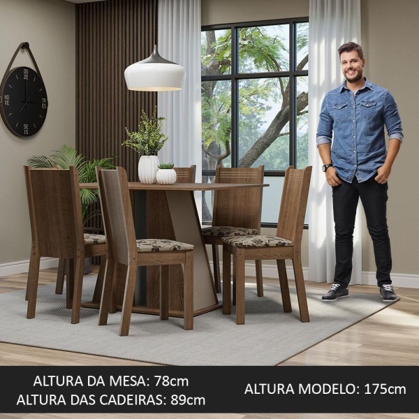 Encontraproduto.com.br - Conjunto Sala de Jantar Mesa Tampo de Madeira 6 Cadeiras Rustic/Crema/Bege Marrom Sharon Madesa