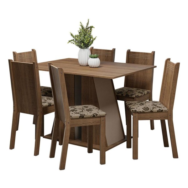 Encontraproduto.com.br - Conjunto Sala de Jantar Mesa Tampo de Madeira 6 Cadeiras Rustic/Crema/Bege Marrom Sharon Madesa