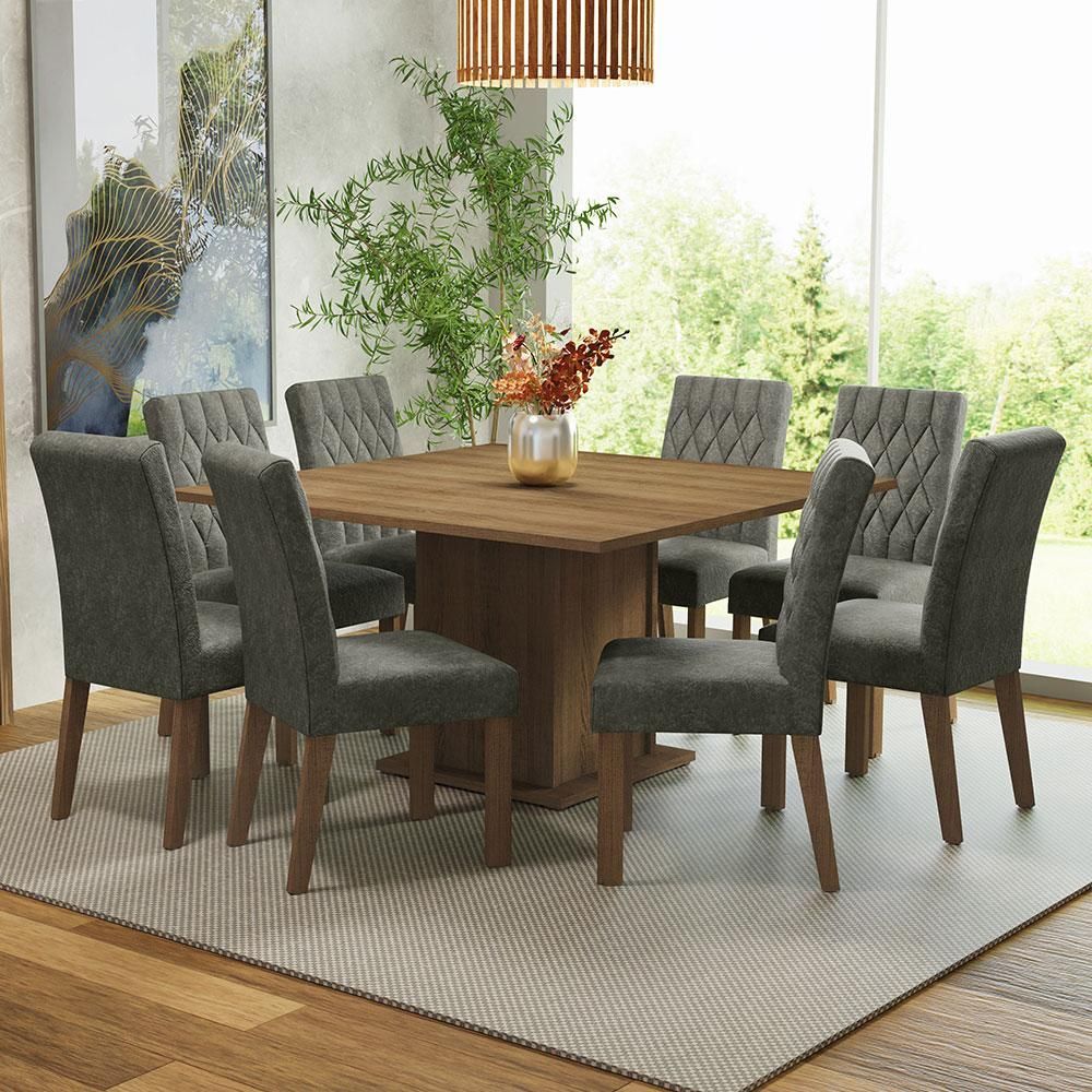 Encontraproduto.com.br - Sala De Jantar Mesa Tampo De Madeira 8 Cadeiras Rustic-silver Leila Madesa Rustic-silver