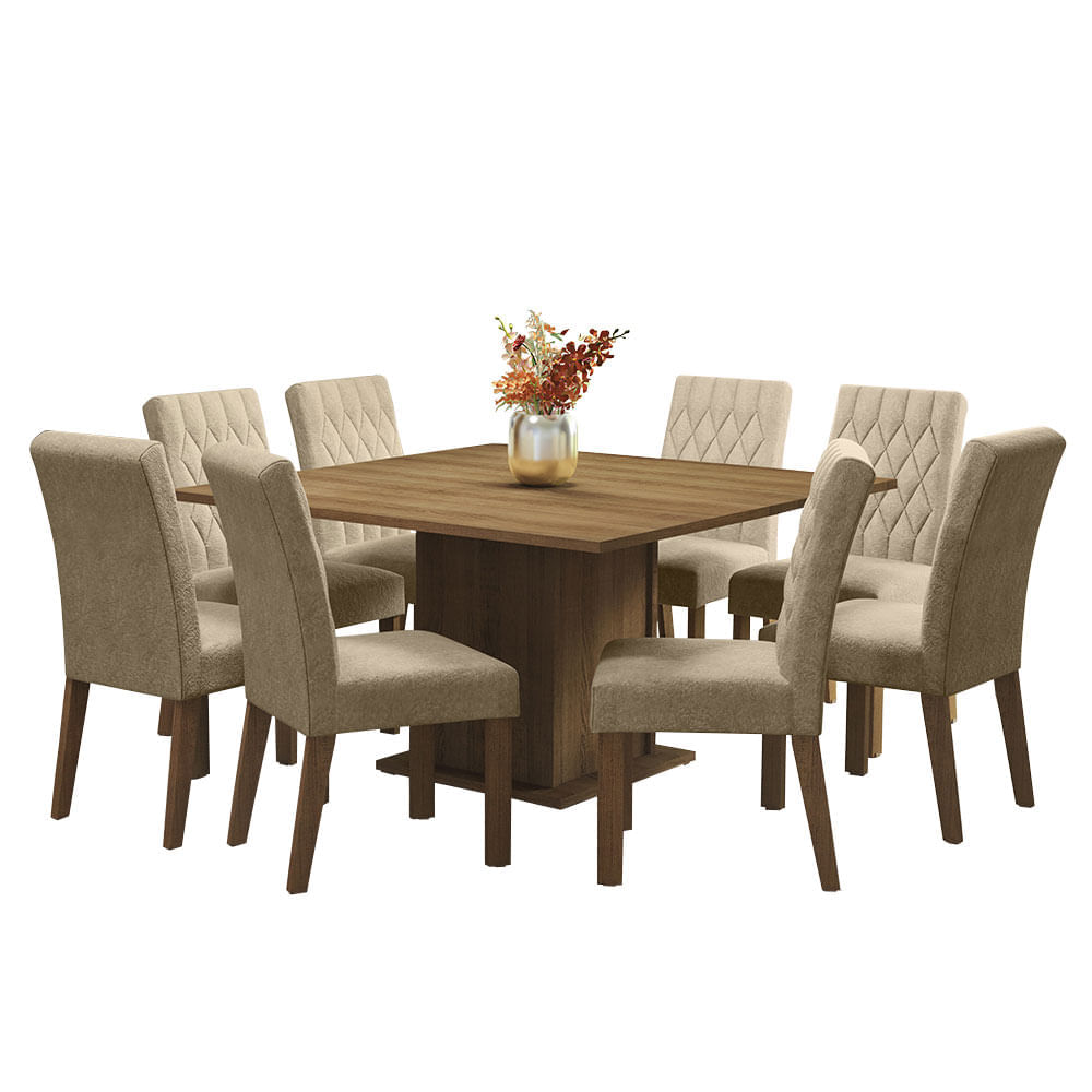 Encontraproduto.com.br - Sala Jantar Mesa Tampo Madeira 8 Cadeiras Leila Madesa Ri Cor Rustic/Imperial Desenho do tecido das cadeiras Liso