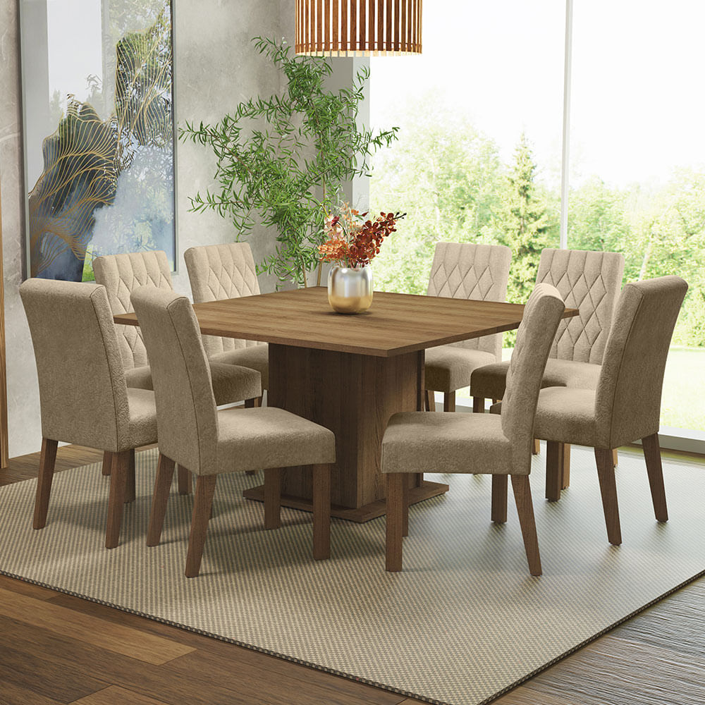 Encontraproduto.com.br - Sala Jantar Mesa Tampo Madeira 8 Cadeiras Leila Madesa Ri Cor Rustic/Imperial Desenho do tecido das cadeiras Liso