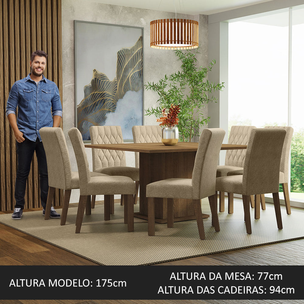 Encontraproduto.com.br - Sala Jantar Mesa Tampo Madeira 8 Cadeiras Leila Madesa Ri Cor Rustic/Imperial Desenho do tecido das cadeiras Liso