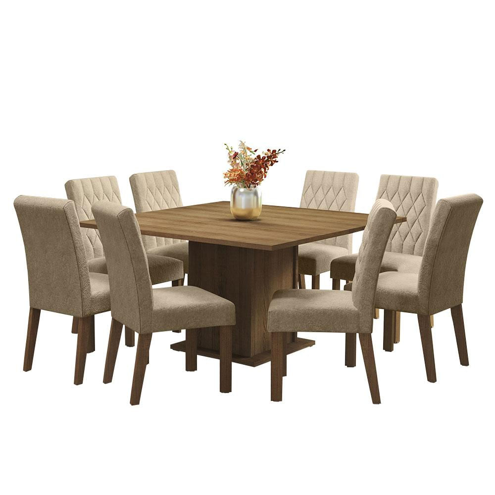 Encontraproduto.com.br - Sala Jantar Mesa Tampo Madeira 8 Cadeiras Leila Madesa Ri Cor Rustic/Imperial Desenho do tecido das cadeiras Liso