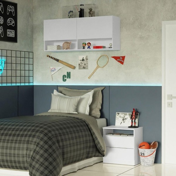 Encontraproduto.com.br - Armário Aéreo para Quarto com Nicho e Prateleira 120cm Branco Madesa