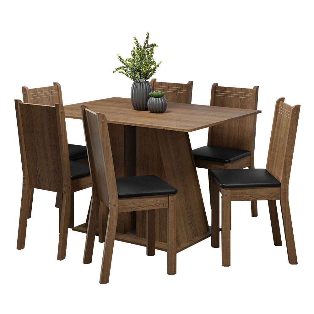 Encontraproduto.com.br - Conjunto Sala de Jantar Mesa Tampo de Madeira 6 Cadeiras Rustic/Preto Sharon Madesa