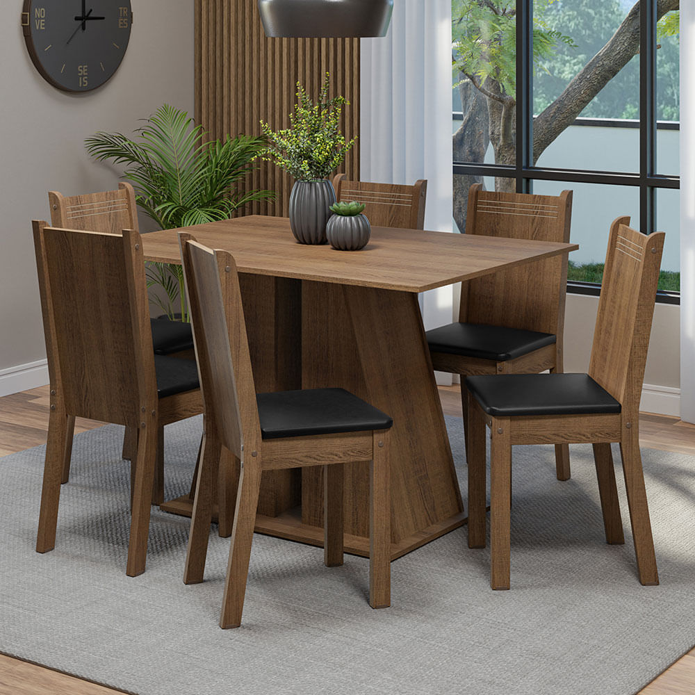 Encontraproduto.com.br - Conjunto Sala de Jantar Mesa Tampo de Madeira 6 Cadeiras Rustic/Preto Sharon Madesa