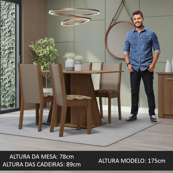 Encontraproduto.com.br - Conjunto Sala de Jantar Mesa Tampo de Madeira 4 Cadeiras Rustic/Bege Marrom Sophie Madesa