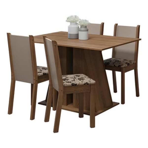 Encontraproduto.com.br - Conjunto Sala de Jantar Mesa Tampo de Madeira 4 Cadeiras Rustic/Bege Marrom Sophie Madesa
