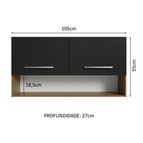 Encontraproduto.com.br - Armário Aéreo Cozinha 105cm 2 Portas 1 Nicho Rustic/preto Emilly Madesa Rustic/preto