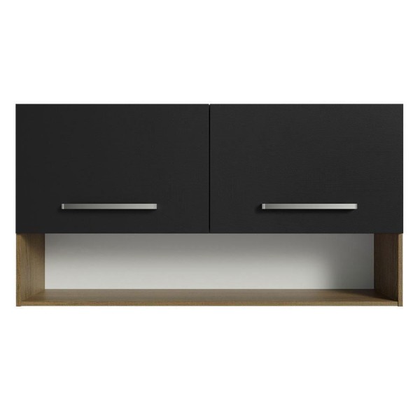 Encontraproduto.com.br - Armário Aéreo Cozinha 105cm 2 Portas 1 Nicho Rustic/preto Emilly Madesa Rustic/preto