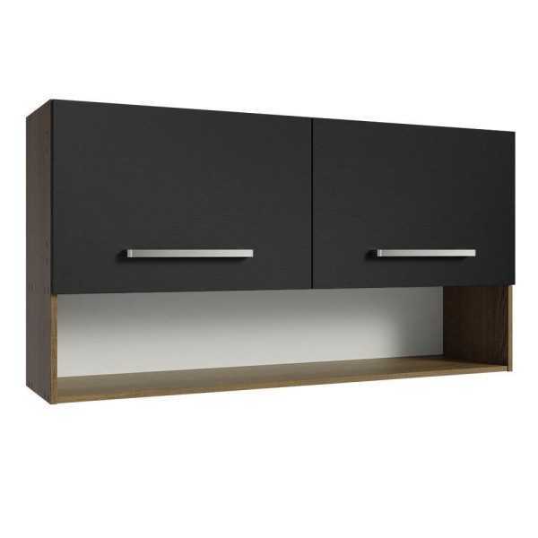 Encontraproduto.com.br - Armário Aéreo Cozinha 105cm 2 Portas 1 Nicho Rustic/preto Emilly Madesa Rustic/preto