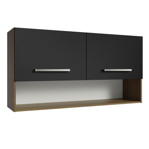 Encontraproduto.com.br - Armário Aéreo Cozinha 105cm 2 Portas 1 Nicho Rustic/preto Emilly Madesa Rustic/preto