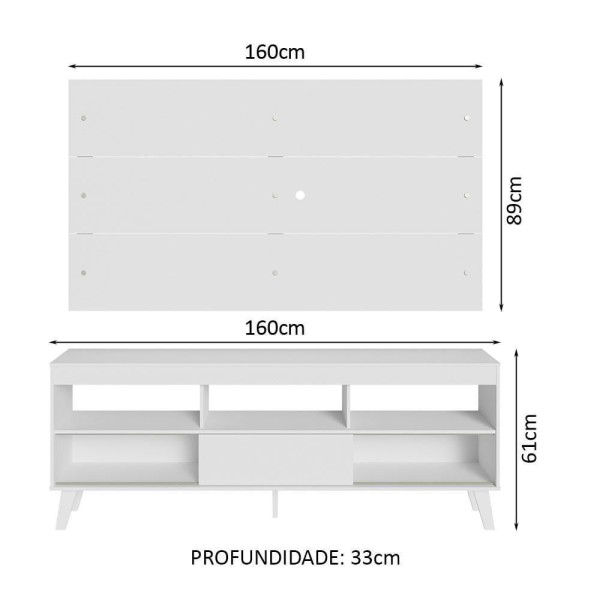 Encontraproduto.com.br - Rack com Painel para TV até 65 Polegadas com Pés Branco Texas Madesa