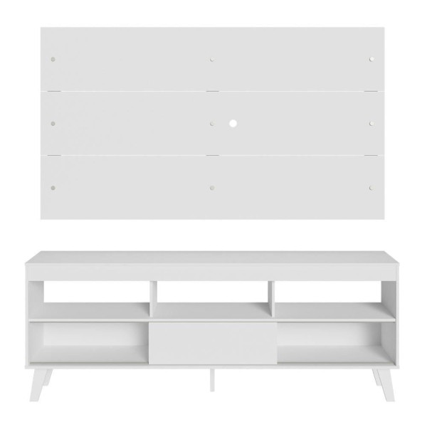 Encontraproduto.com.br - Rack com Painel para TV até 65 Polegadas com Pés Branco Texas Madesa