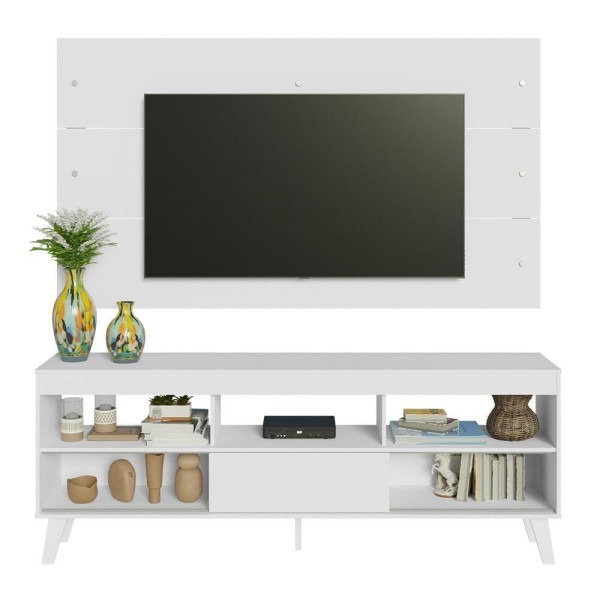 Encontraproduto.com.br - Rack com Painel para TV até 65 Polegadas com Pés Branco Texas Madesa