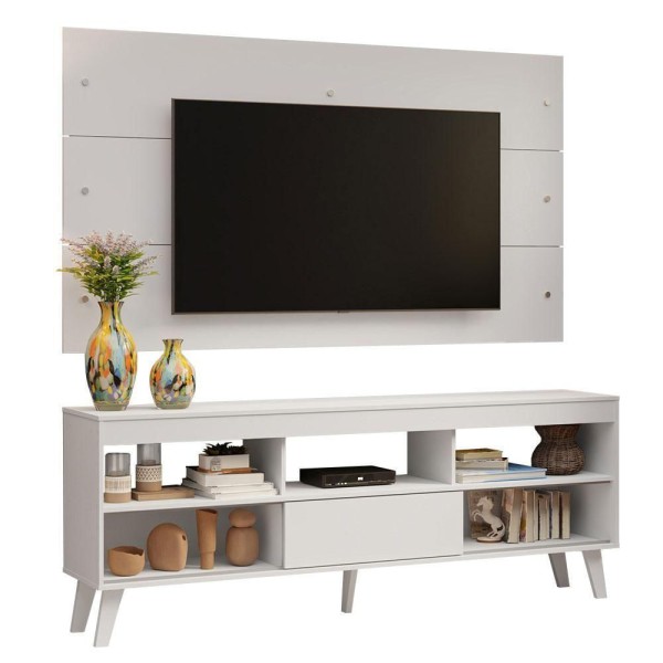 Encontraproduto.com.br - Rack com Painel para TV até 65 Polegadas com Pés Branco Texas Madesa