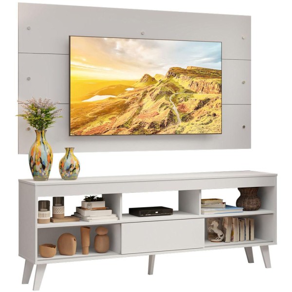 Encontraproduto.com.br - Rack com Painel para TV até 65 Polegadas com Pés Branco Texas Madesa