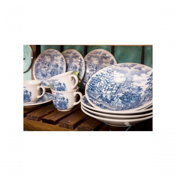 Encontraproduto.com.br - Kit 8 Xícaras C- Pires Cafézinho Cena Inglesa Oxford Cerâmica 65ml