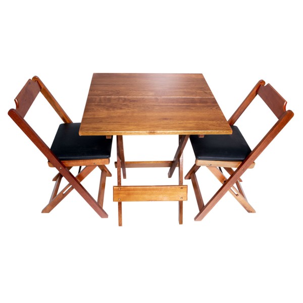 Encontraproduto.com.br - Jogo de Mesa Dobrável com 2 Cadeiras de Madeira Mel c/ Assento Almofadado Preto FlexConfort