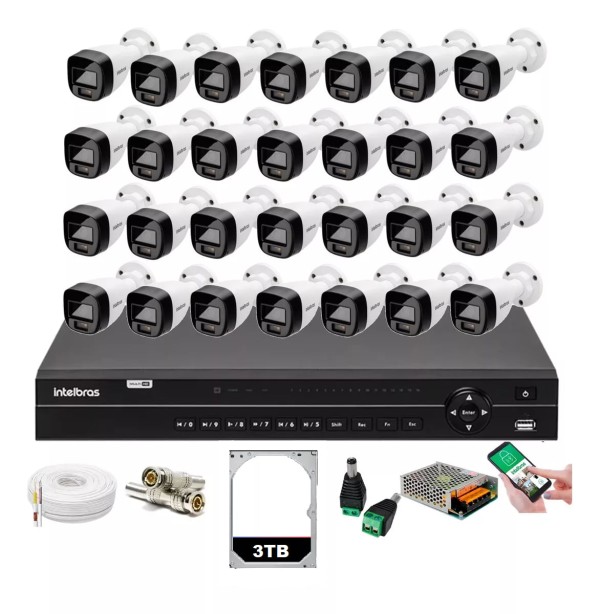 Encontraproduto.com.br - Kit 28 Cameras Segurança Full Color Intelbras Dvr 32c Intelbras 3tb