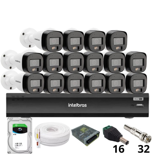 Encontraproduto.com.br - Kit 16 Câmeras Intelbras 3220b Full Color Com Áudio Dvr Intelbras Imhdx 3132 Inteligência Artificial Hd 6tb