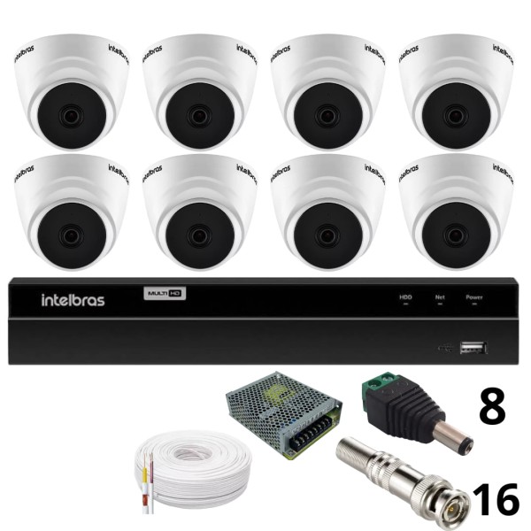 Encontraproduto.com.br - Kit 8 Câmeras 1220 D Mic 1080p Com Microfone Dvr Intelbras 1216-c Mhdx Com Acesso Remoto Sem Hd