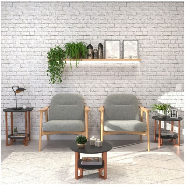 Encontraproduto.com.br - Mesa De Canto Apoio 2 Tampos Pés Cobre - Várias Cores Cor:preto