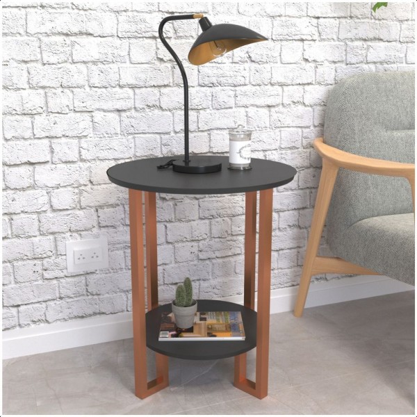 Encontraproduto.com.br - Mesa De Canto Apoio 2 Tampos Pés Cobre - Várias Cores Cor:preto
