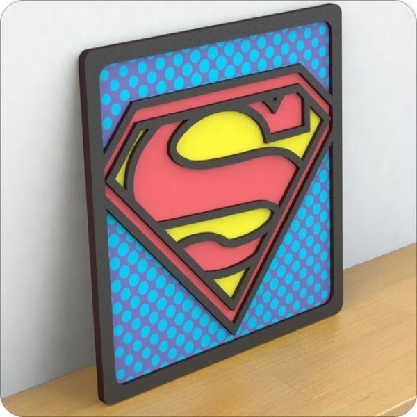 Encontraproduto.com.br - Quadro Mdf Adesivado Alto Relevo Heróis Super-homem